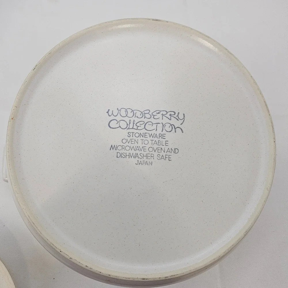 Woodberry Collection Stoneware Casserole Dish with Lid Cream Brown Striped Japan